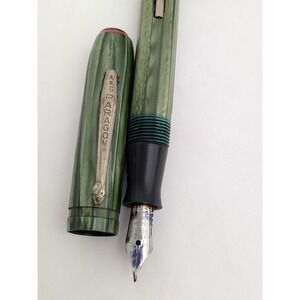 VTG ANC Paragon Celluloid Fountain Pen Green Marble Paneled 14K Gold Plated Nib